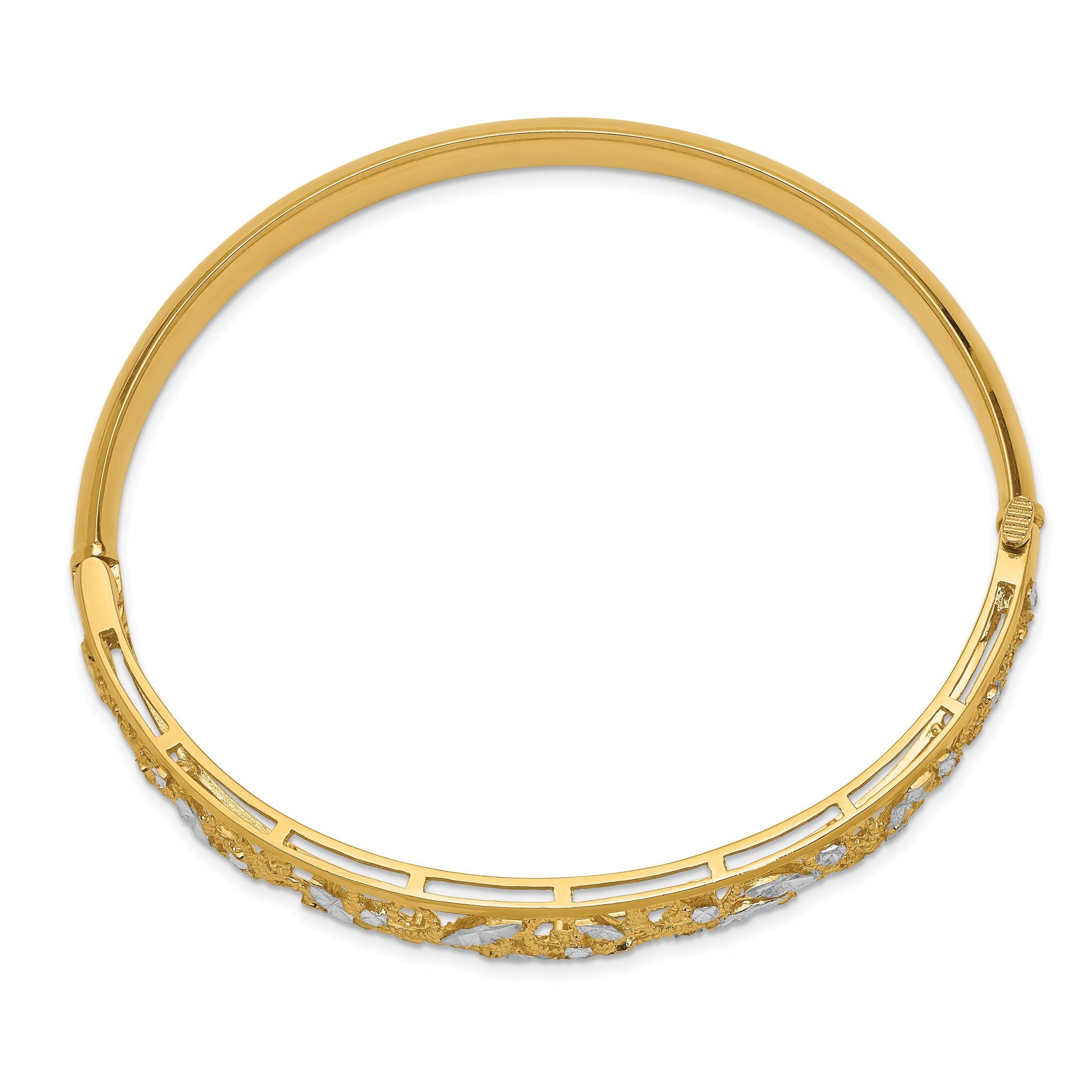 14K w/White Rhodium Diamond-cut Graduated Hinged Bangle Bracelet Secondary image