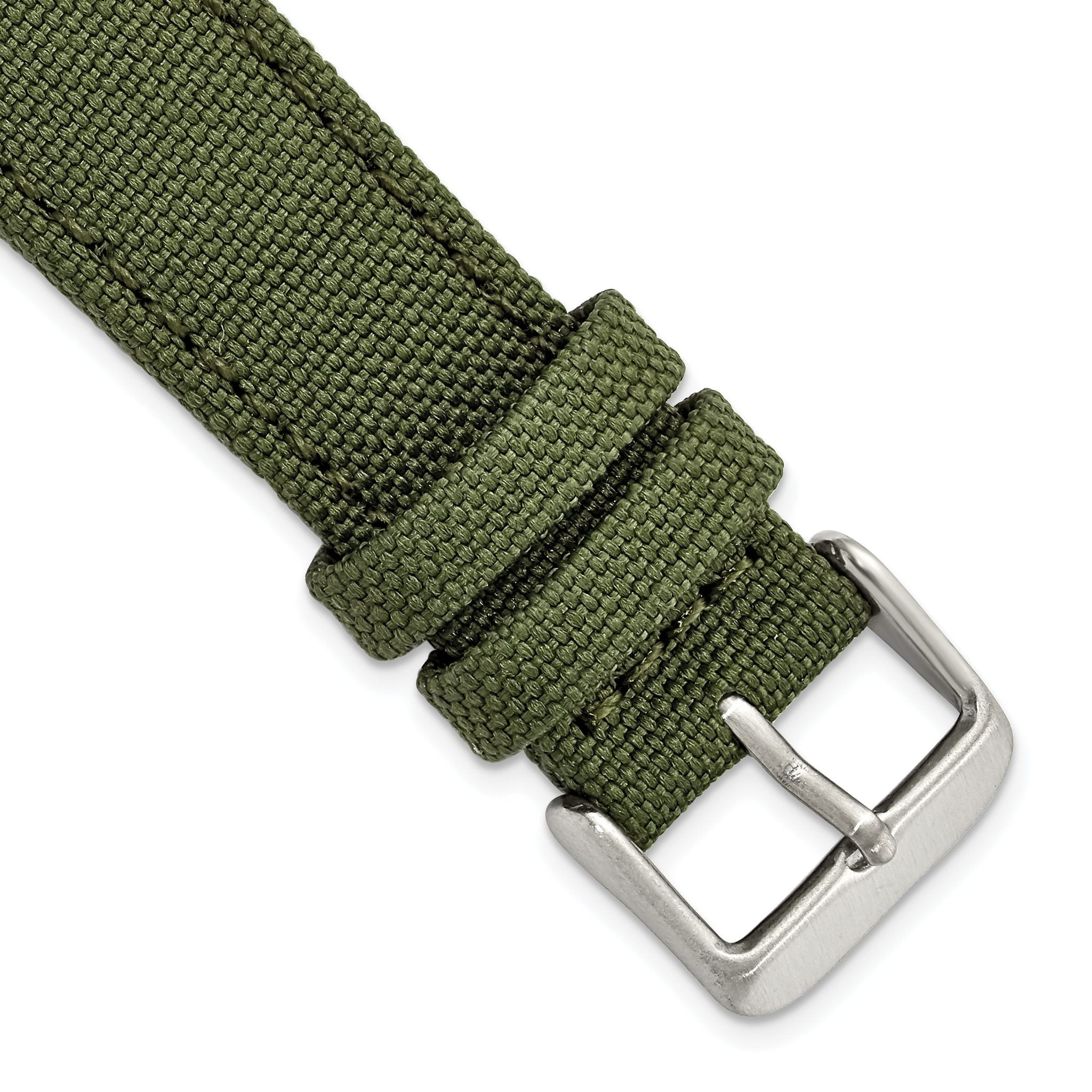 Olive Canvas Watch Band in Nylon with Stainless Steel Buckle, 22mm Main image