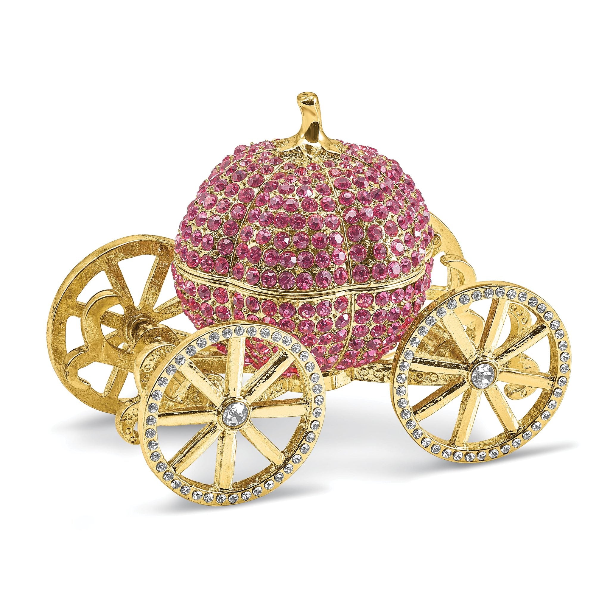 Luxury Giftware by Jere Pewter Bejeweled Crystals Gold-tone Enameled ETERNALLY YOURS Pink Pumpkin Coach With Ring Pad Trinket Box with Matching 18 Inch Necklace Main image