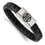 Stainless Steel Antiqued and Polished Cross Black Leather Bracelet for Men