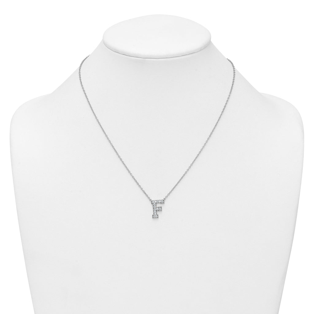 14k White Gold 1/3 carat Lab Grown Diamond VS+ F+ Complete Letter F 18 inch Initial Necklace