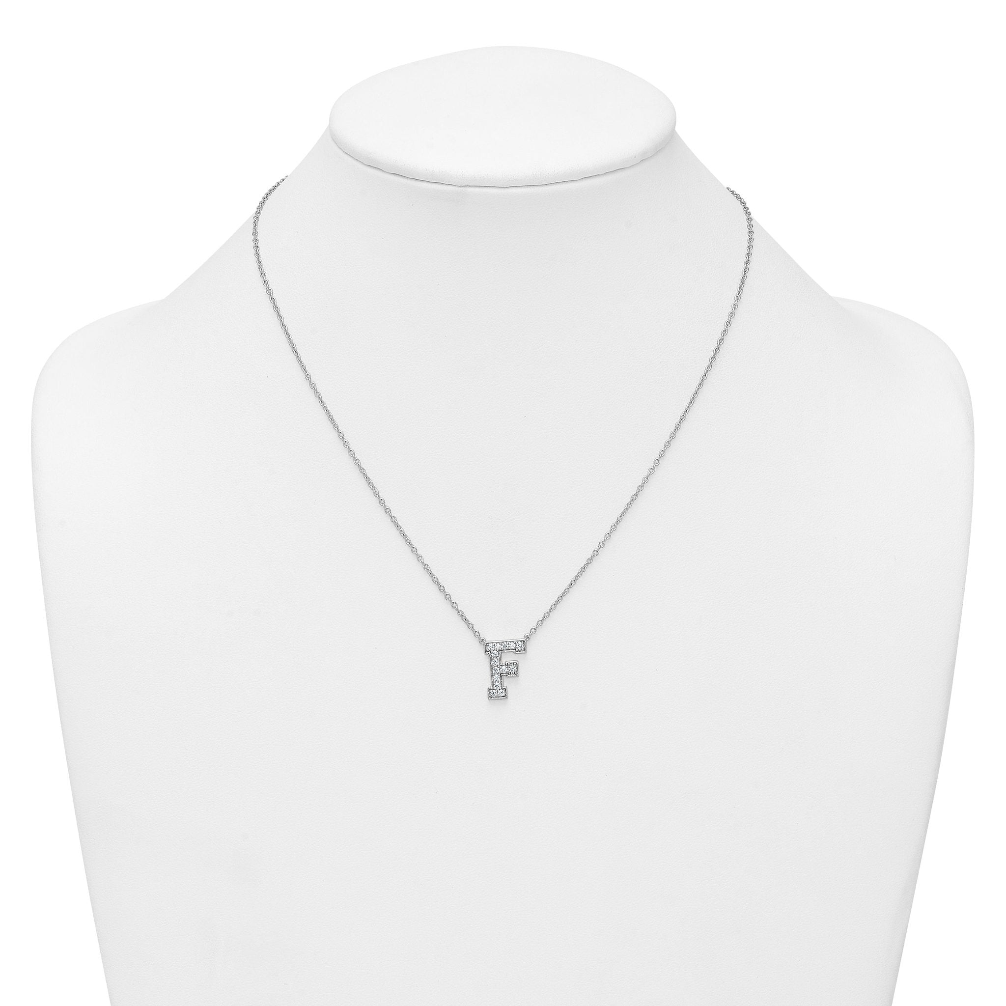 14k White Gold 1/3 carat Lab Grown Diamond VS+ F+ Complete Letter F 18 inch Initial Necklace