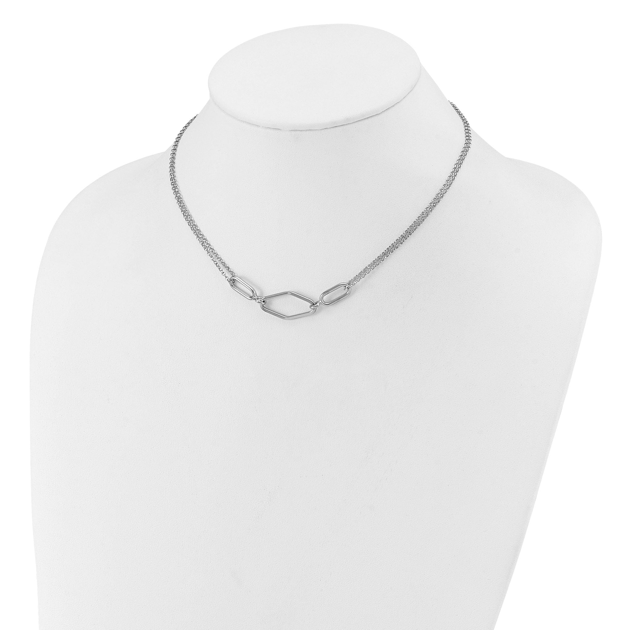 SS RH-plat Polish/Dia-cut Fancy 2-strand w/2in ext. Necklace