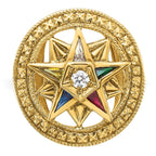 14k Women's Polished and Textured with Multi-color CZ and Diamond Eastern Star Masonic Ring