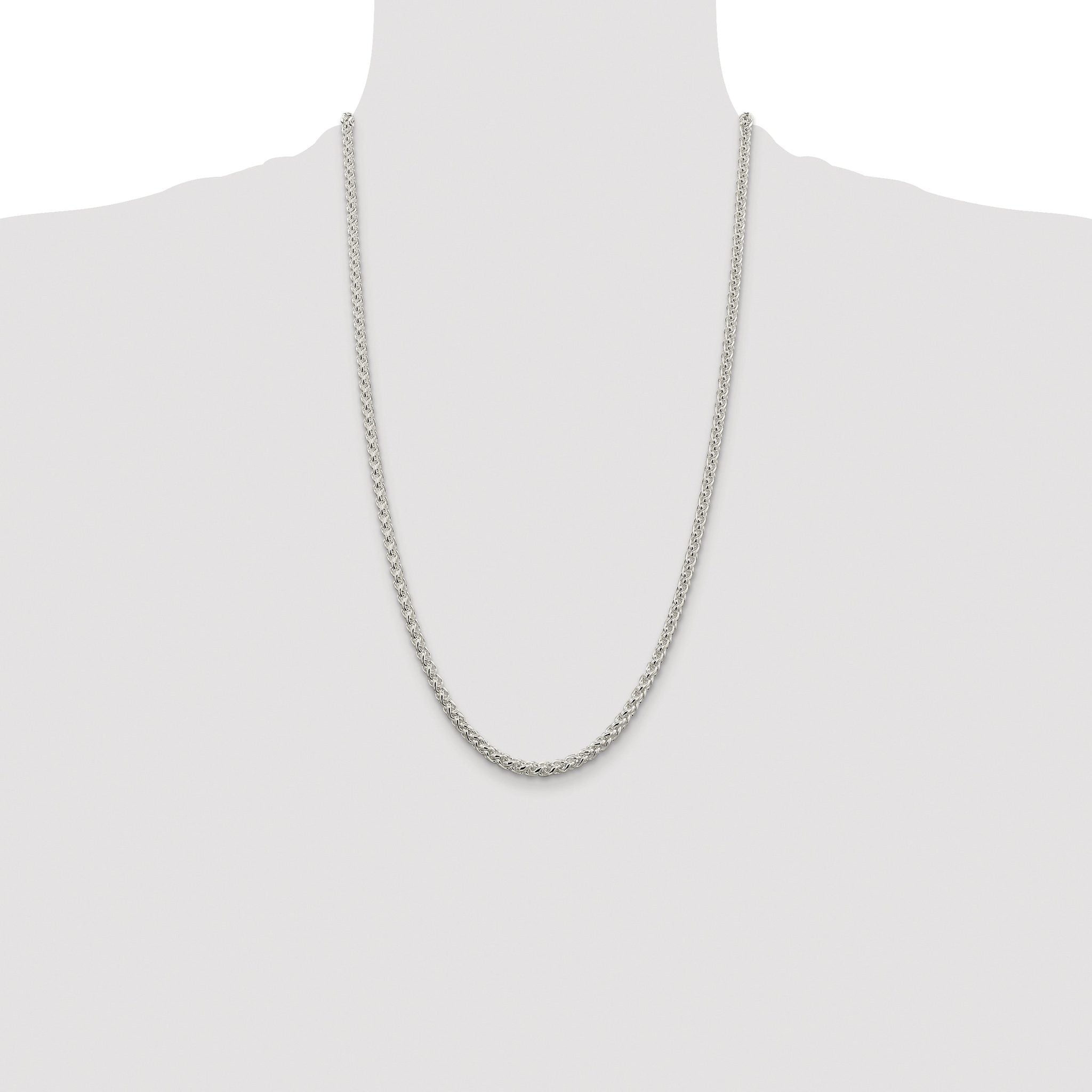 Sterling Silver Rhodium-plated 4mm Round Spiga Chain