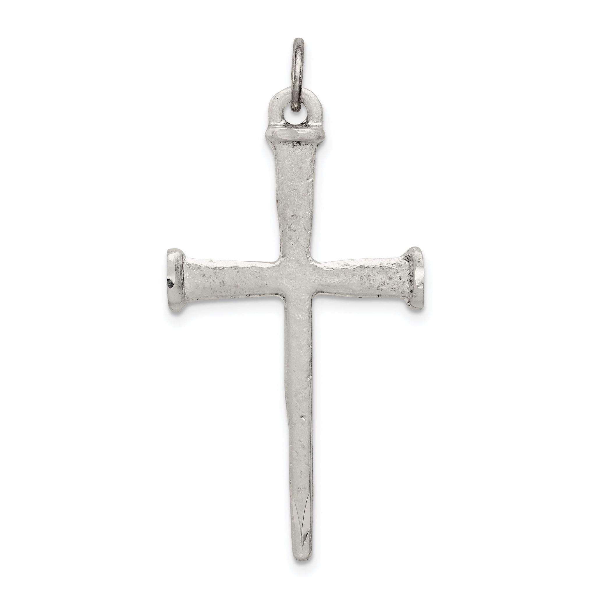 Sterling Silver 925 Nail Cross Pendant with Antiqued Finish, Solid & Polished Design Main image