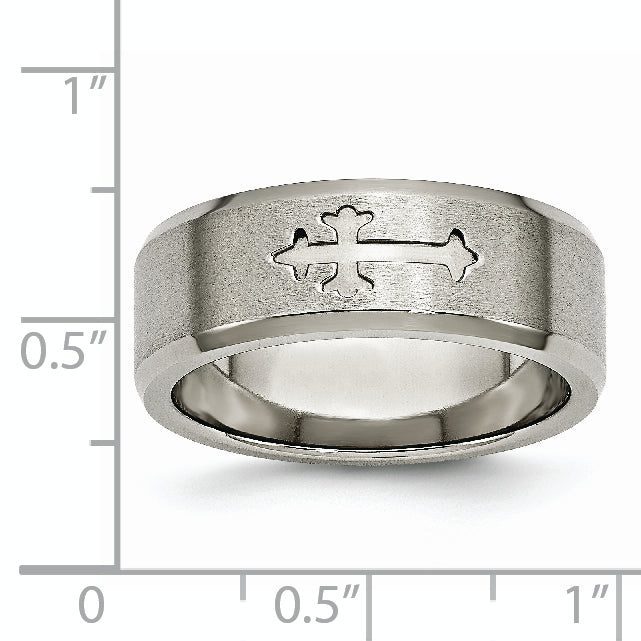 Cross Design Wedding Band in Titanium, 8mm