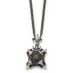 Stainless Steel Men's Necklace with Black Agate Fleur de Lis Pendant