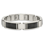 Stainless Steel Brushed and Textured Black IP-plated Link Bracelet with . Extension for Men
