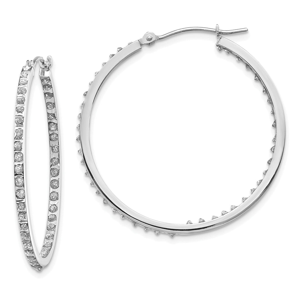 14K White Gold Diamond Hoop Earrings with Polished Rhodium Finish