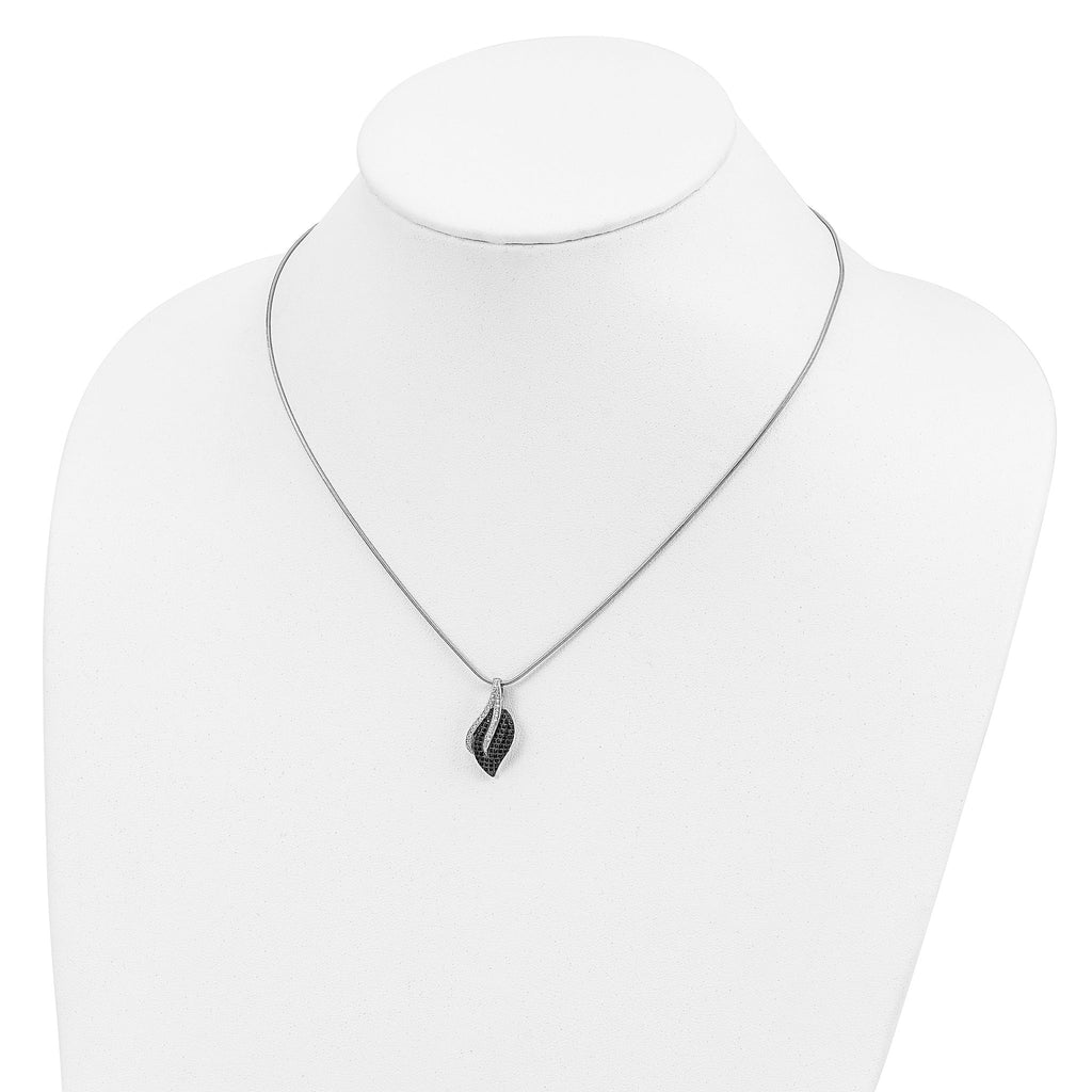 Brilliant Embers Sterling Silver Rhodium-plated 103 Stone 18 inch Black Spinel Micro PavÃƒÆ’Ã†â€™Ãƒâ€šÃ‚Â¢ÃƒÆ’Ã‚Â¢Ãƒâ€šÃ¢â‚¬Å¡Ãƒâ€šÃ‚Â¬ÃƒÆ’Ã¢â‚¬Â¦Ãƒâ€šÃ‚Â¡ CZ Leaf Necklace with 2 Inch Extender