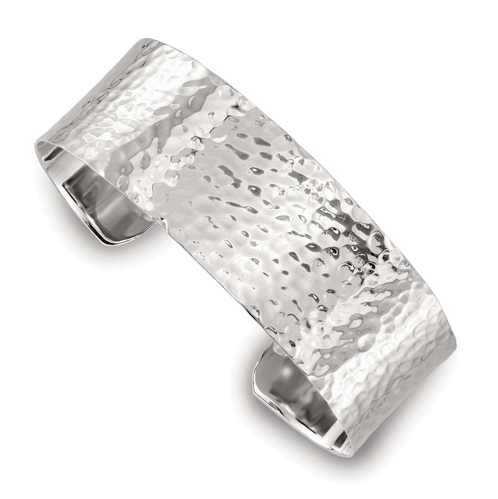 Sterling Silver Polished 20mm Flat Hammered Cuff Bangle Main image