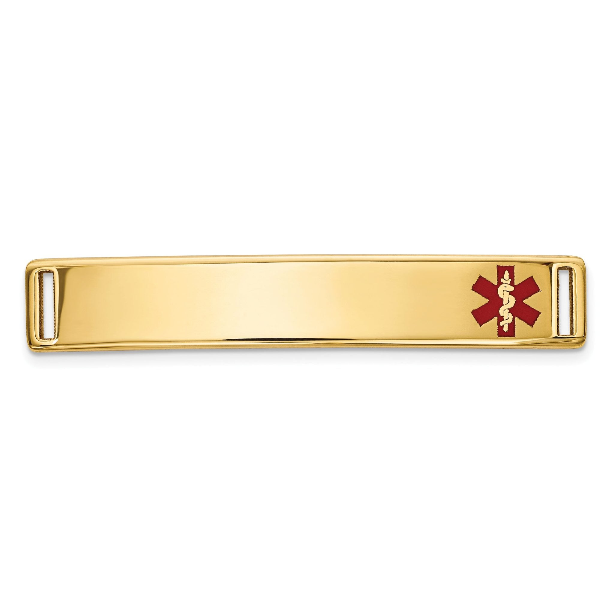 14K Gold Polished Medical ID Bracelet with Engravable Red Enamel Main image