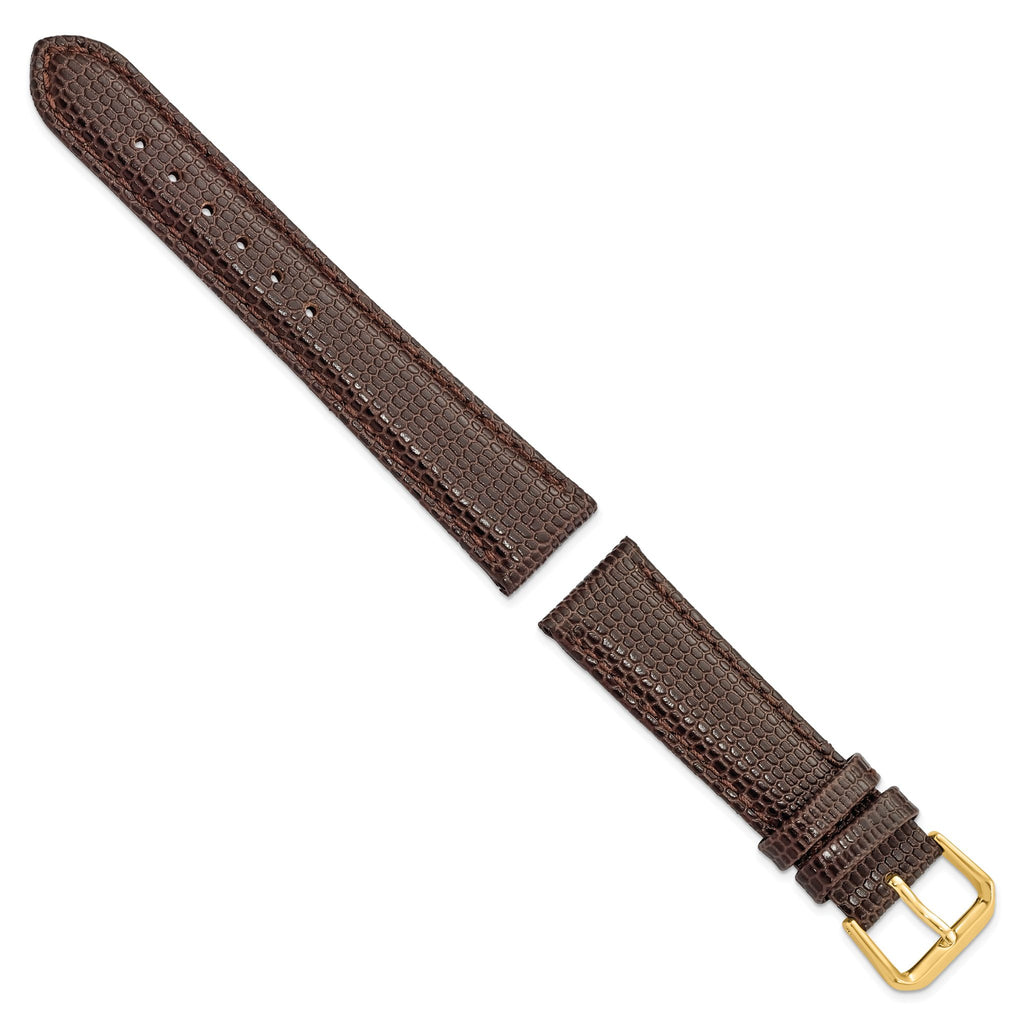 Lizard-Grain Leather Watch Band in Brown with Gold-Tone Buckle, 20mm
