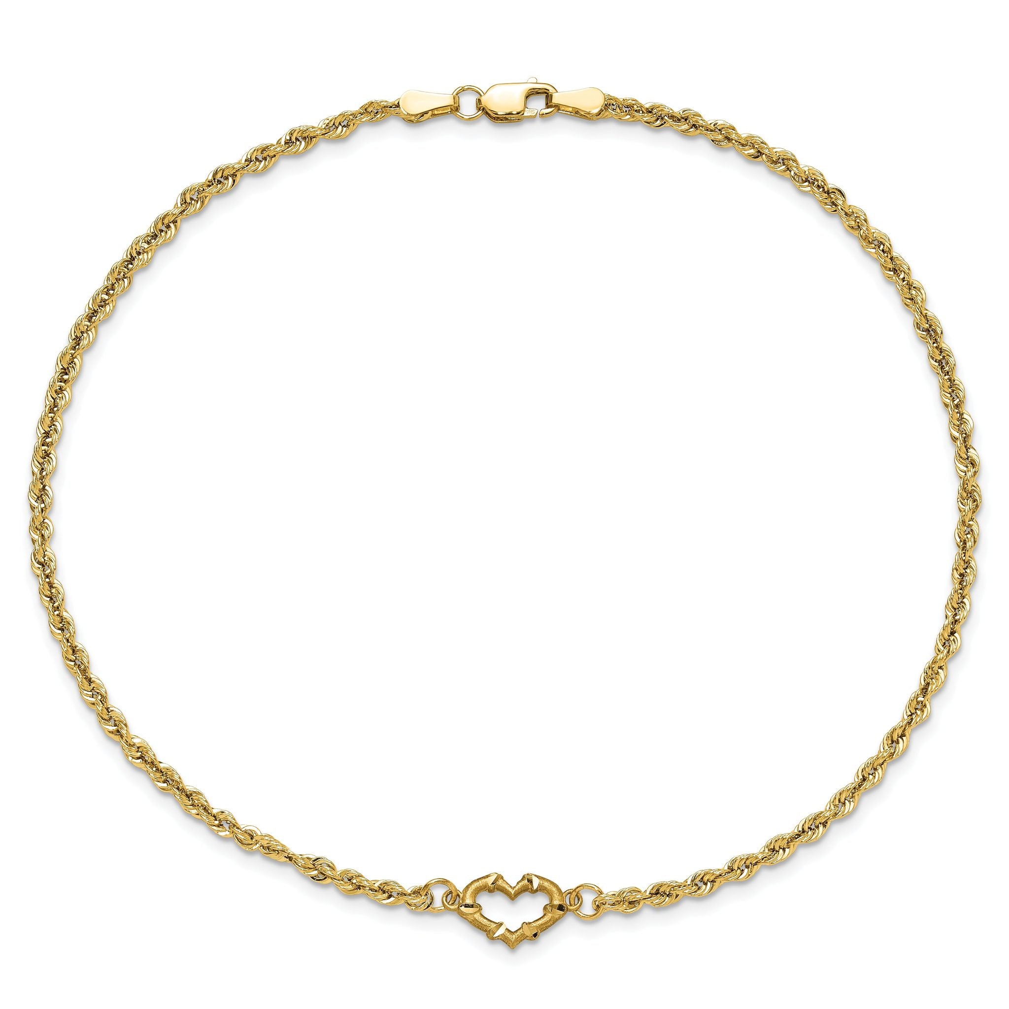 10k Diamond-cut Open Heart and Rope Chain 9 inch Anklet