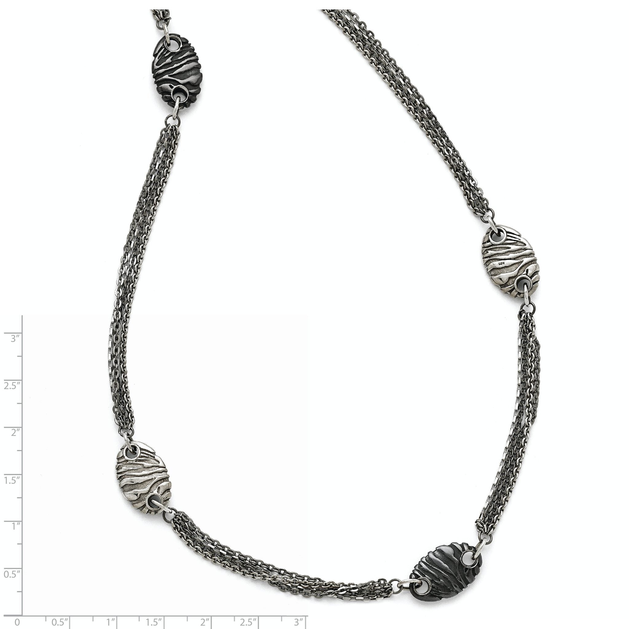 Sophia Jewelers Titanium Sterling Silver Two-Tone Etched Oval Necklace Secondary image