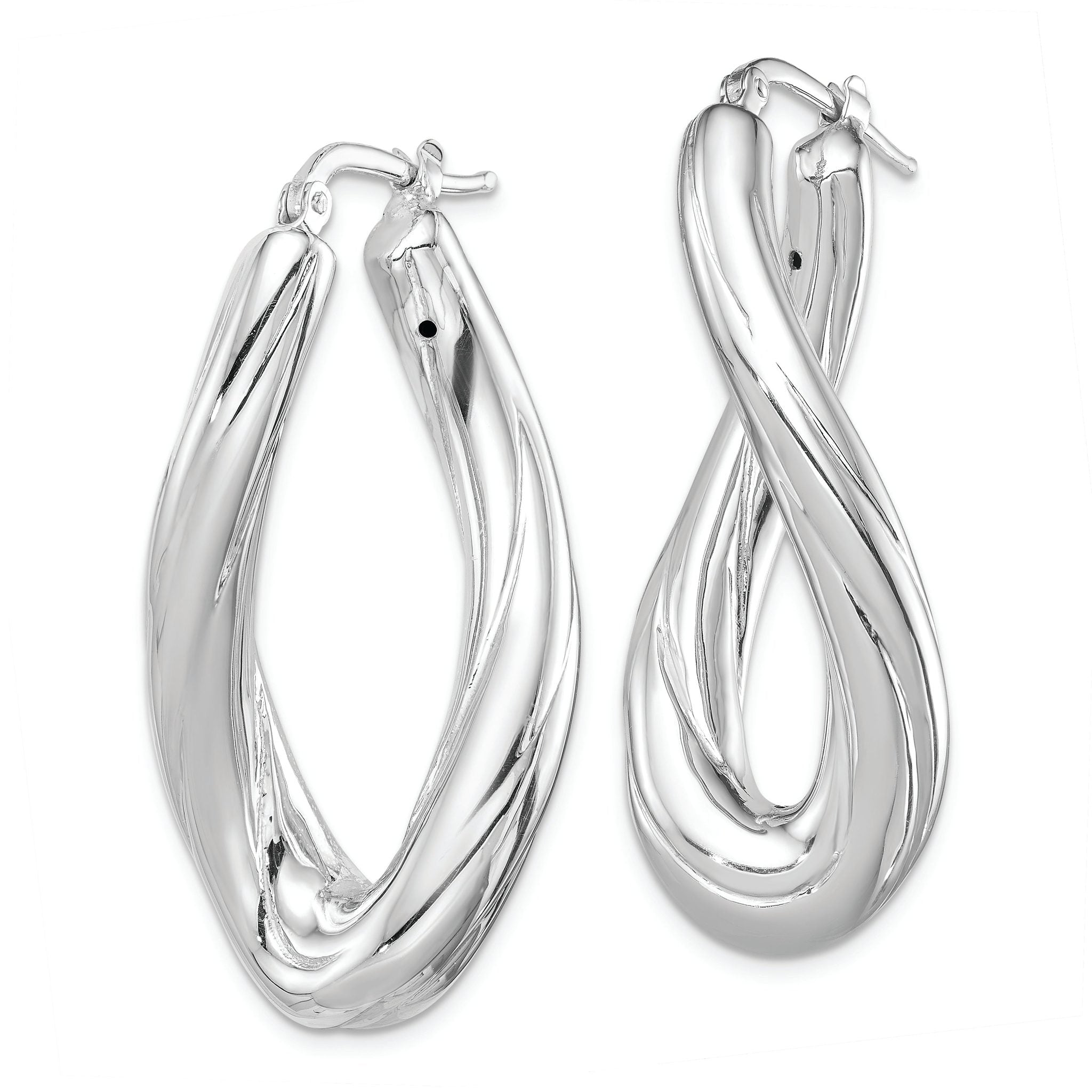 Sterling Silver Rhodium-plated Polished Twisted Oval Hoop Earrings Secondary image