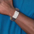 Stainless Steel Brushed Brown Leather ID Bracelet for Men