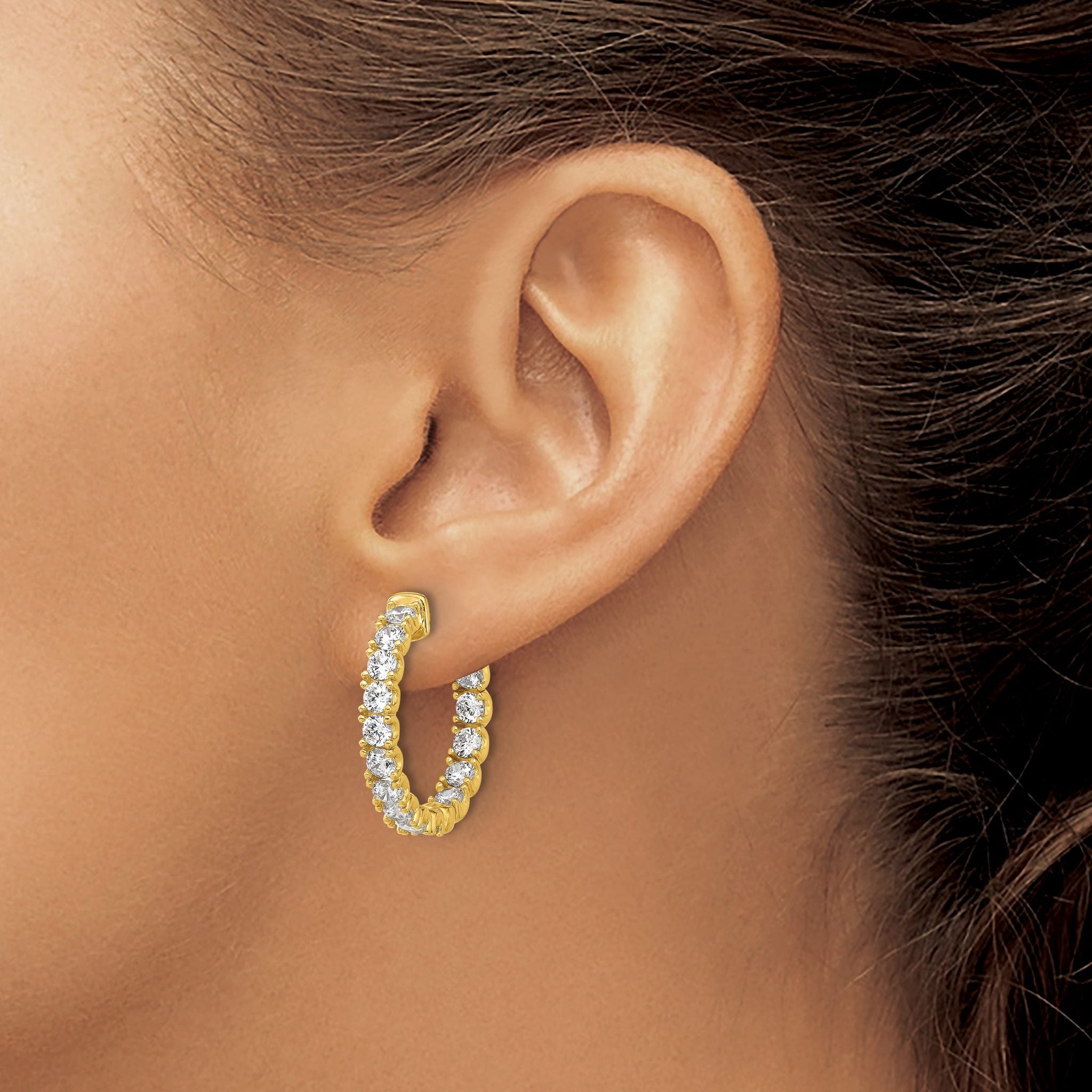 Sterling Shimmer Sterling Silver Gold-tone Flash Gold-plated 3mm CZ 30 Stone In and Out Hinged Hoop Earrings