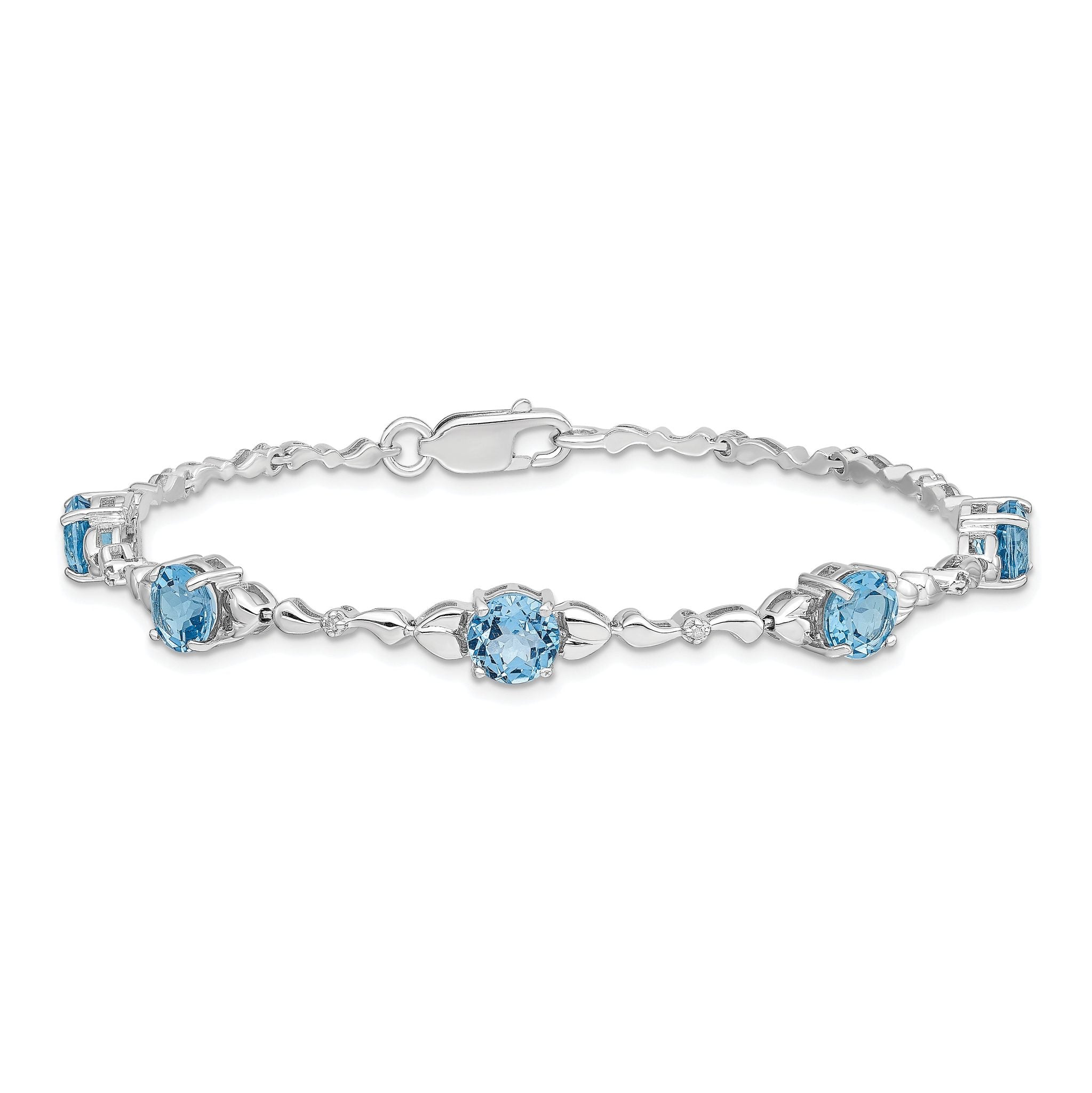 Sterling Silver Rhodium-plated Lt. Swiss Blue Topaz & Diamond Bracelet