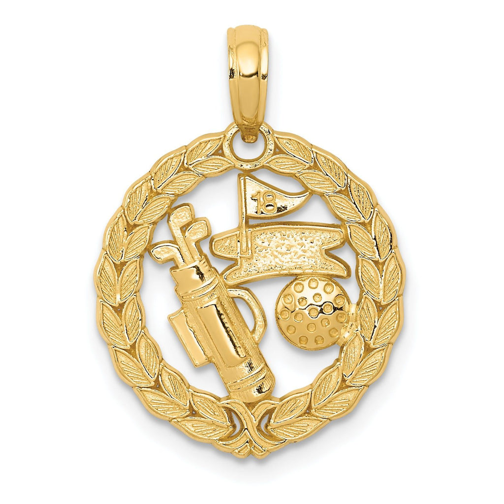 14K Gold Polished Golf Pendant with Textured Design for Sports Lovers