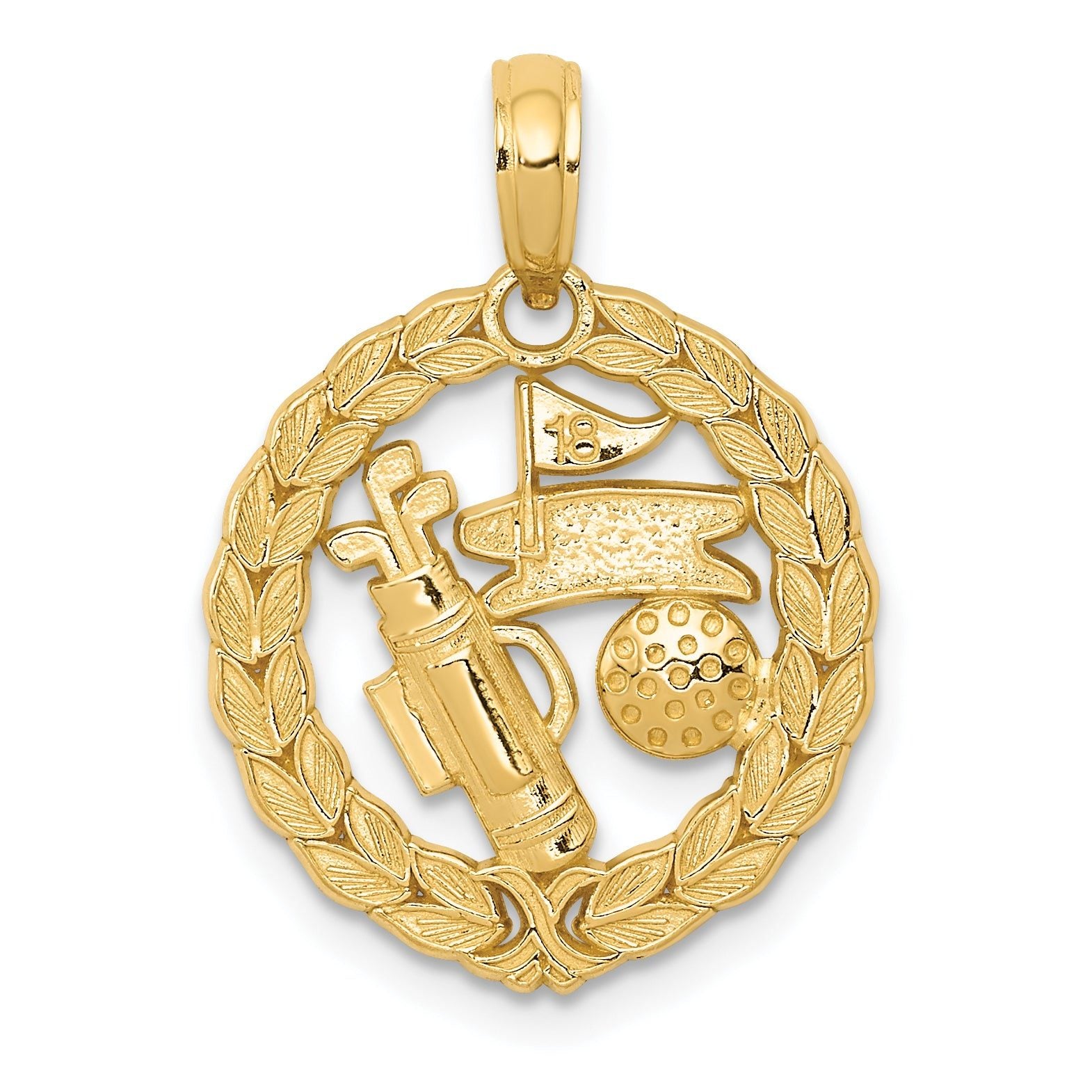 14K Gold Polished Golf Pendant with Textured Design for Sports Lovers
