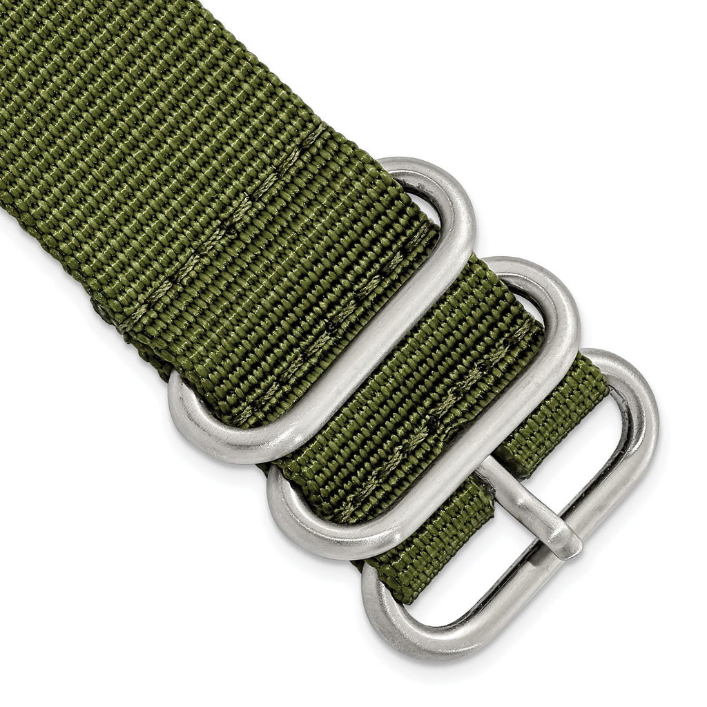 Olive Ballistic Nylon Watch Band in Stainless Steel, 24mm