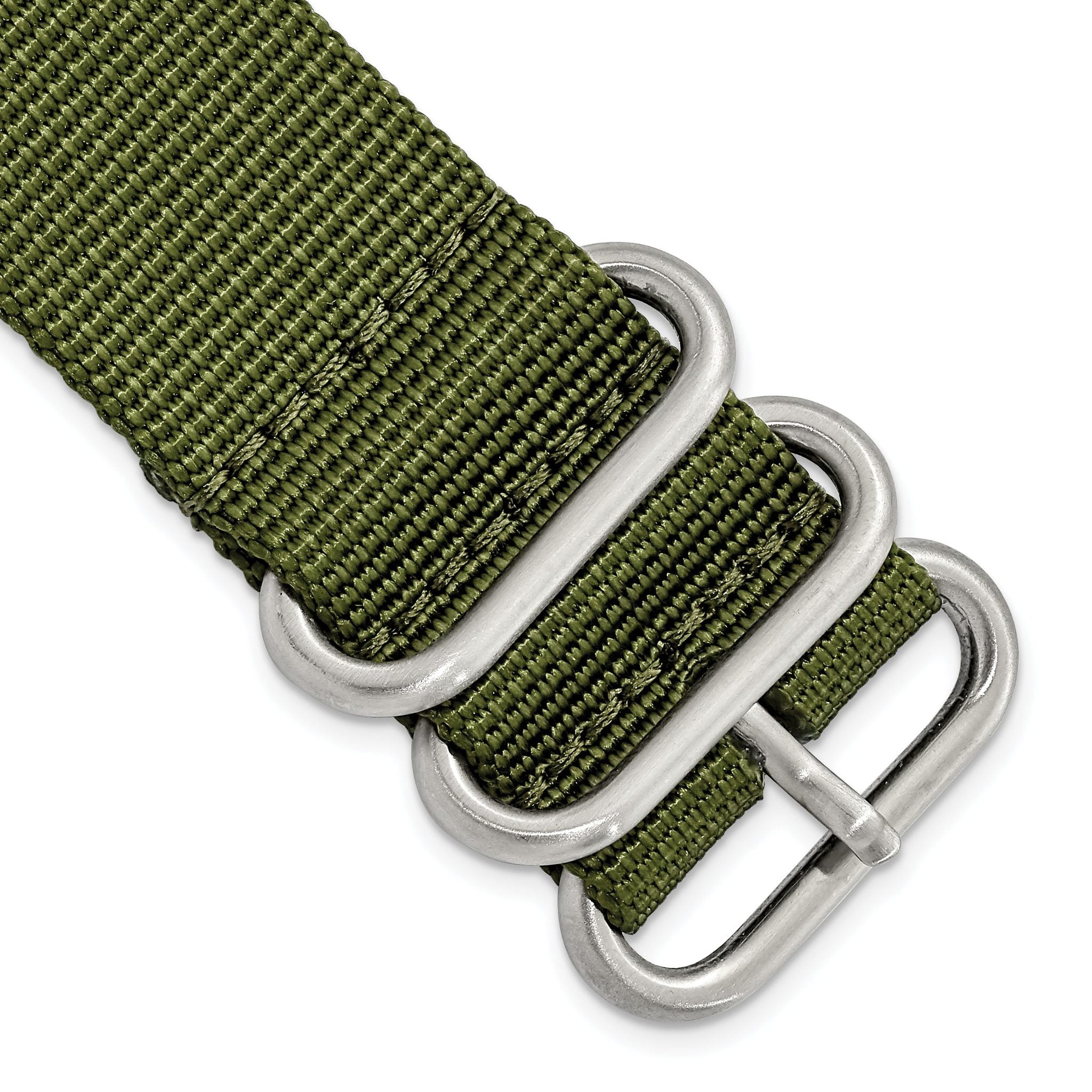 Olive Ballistic Nylon Watch Band in Stainless Steel, 24mm