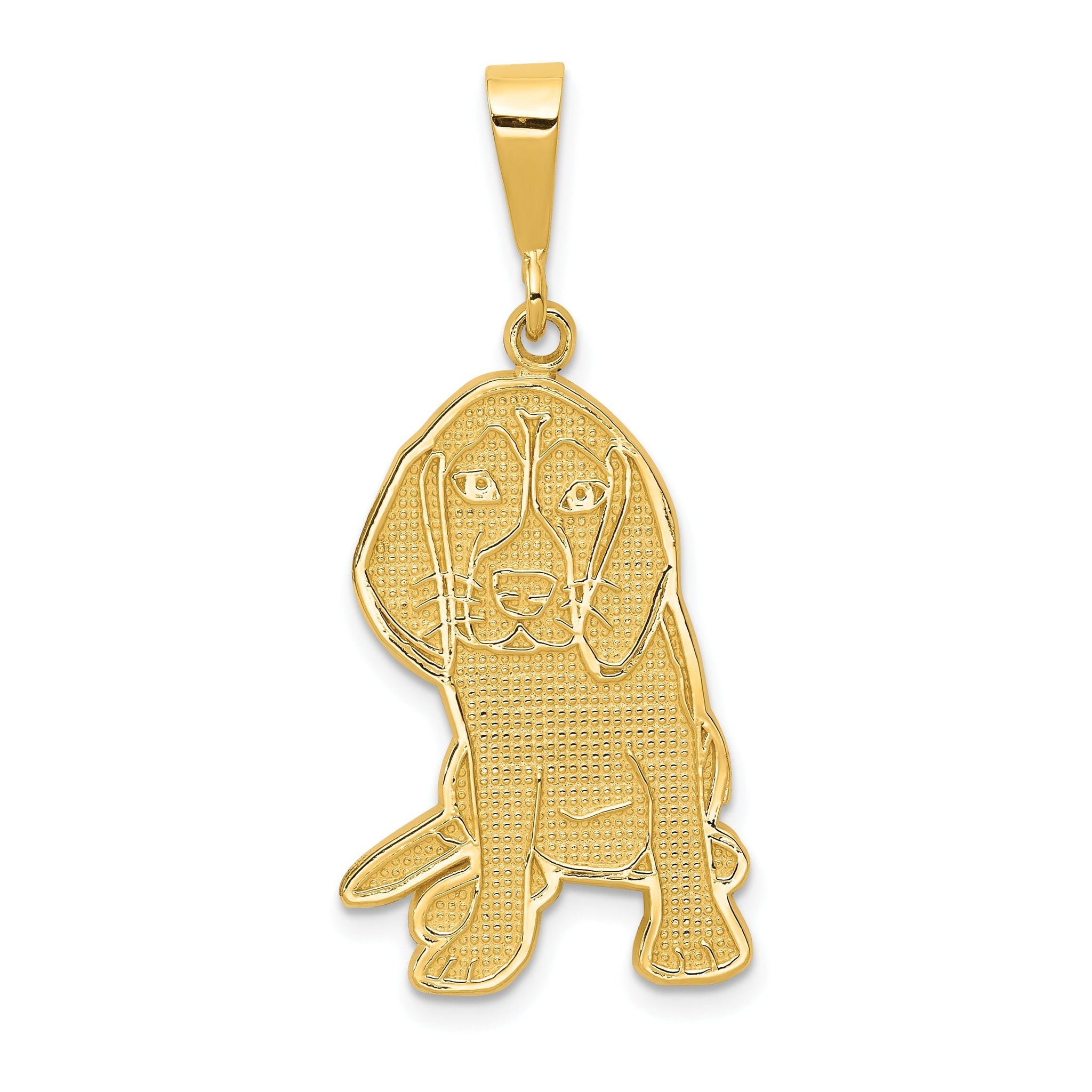 14K Gold Beagle Pendant with Polished Finish  Elegant and Textured Design