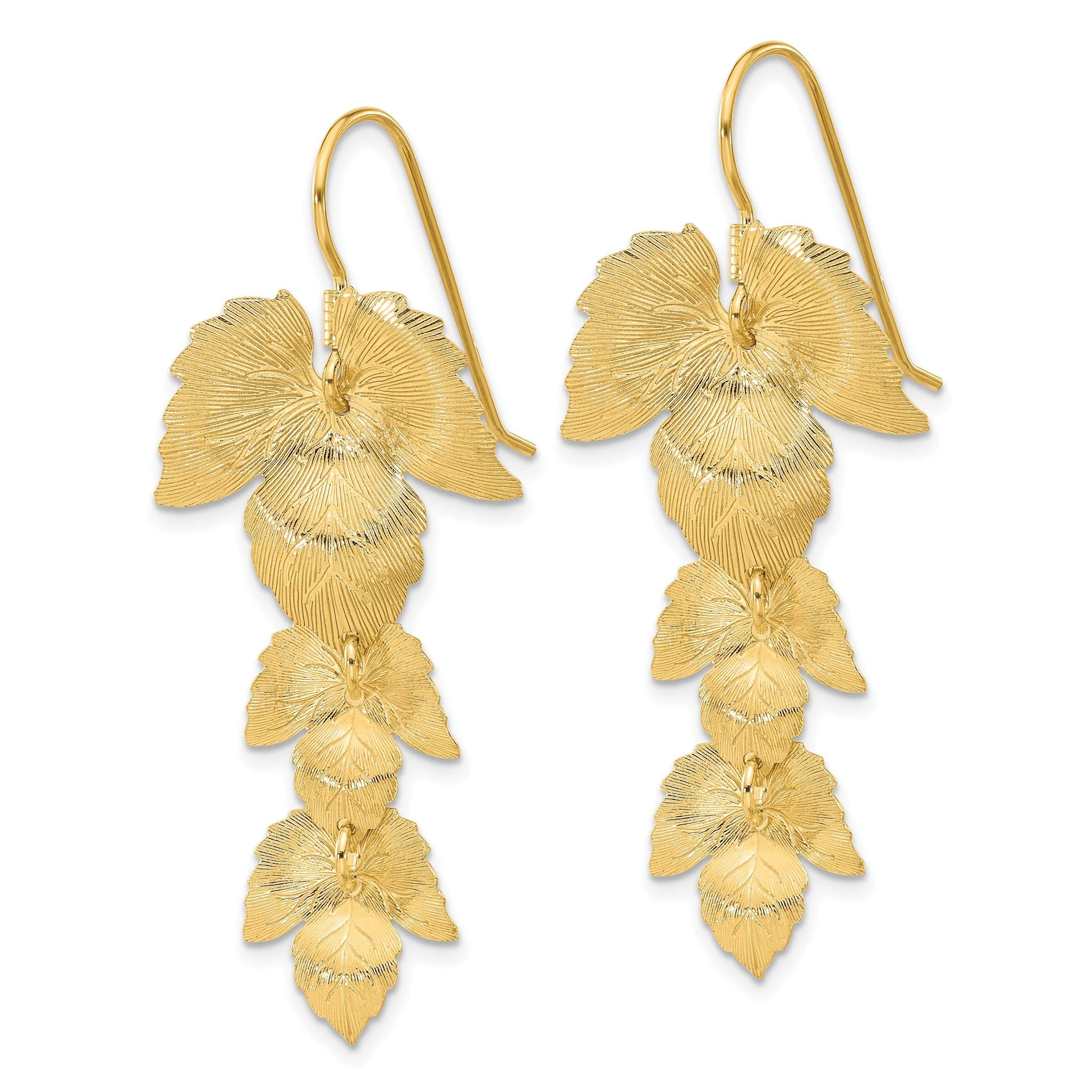 Sterling Silver Gold-plated Etched Leaves Dangle Earrings Secondary image