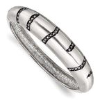 Stainless Steel Brushed Black Crystal Hinged Bangle Bracelet for Women