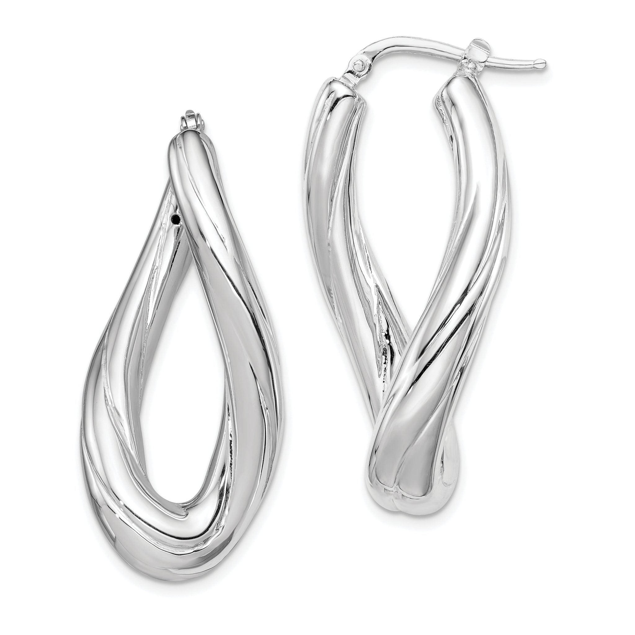 Sterling Silver Rhodium-plated Polished Twisted Oval Hoop Earrings Main image
