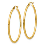10K Gold Polished Hoop Earrings 2mm Tube Classic Elegant Style 38mm