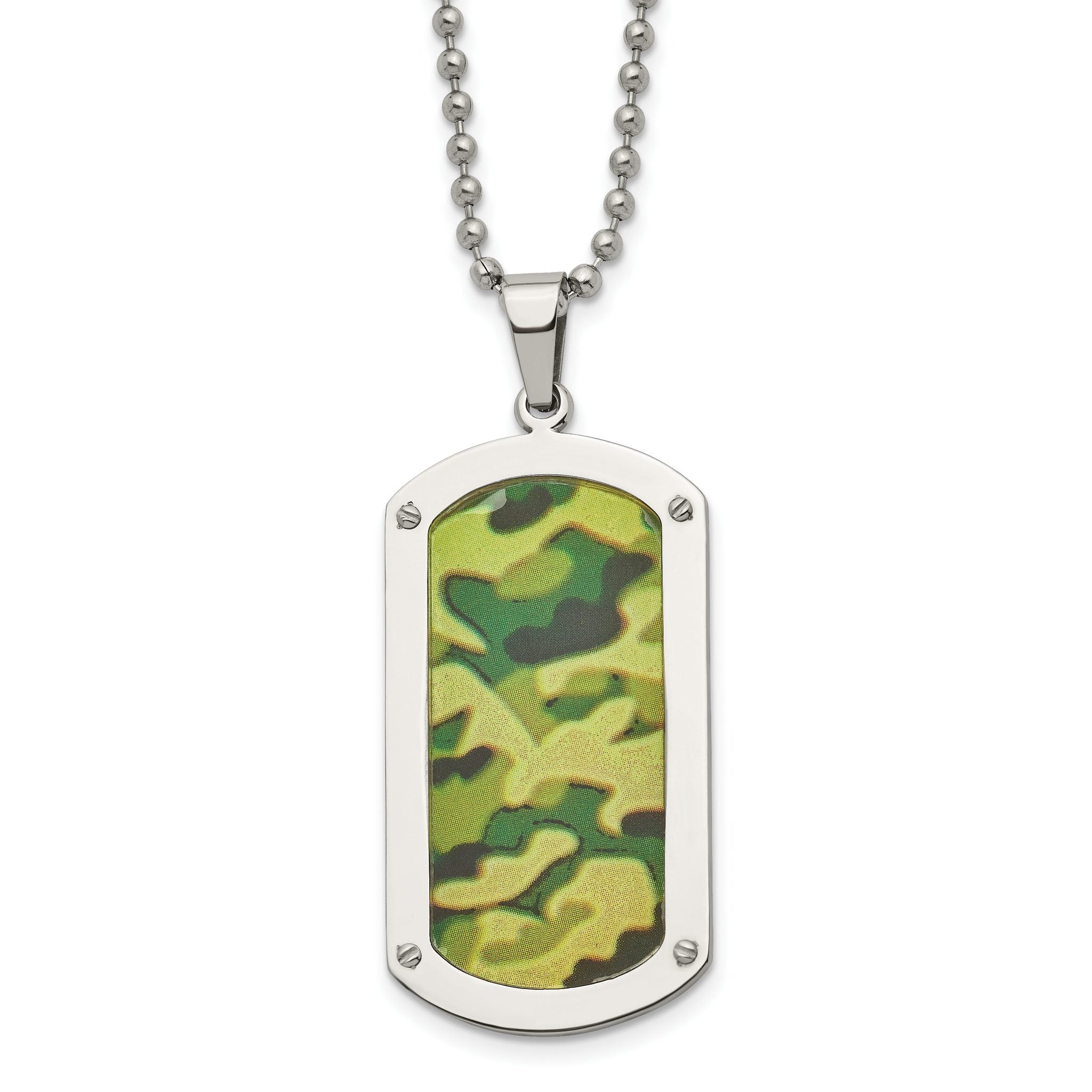 Chisel Stainless Steel Polished Camouflage Enameled Dog Tag on a 24 inch Ball Chain Necklace Main image