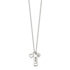 Sterling Silver Antiqued/Polished CZ LOVE Heart With 1in ext Necklace