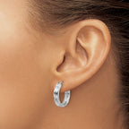 Leslie's' 14K w/Wht RH-plat Polished/Dia-cut Hinged Hoop Earrings