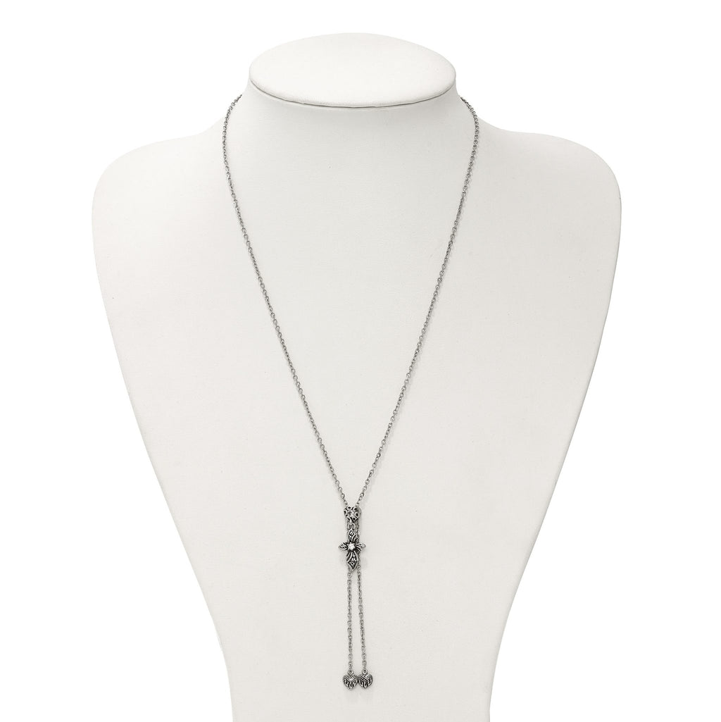 Antiqued CZ Adjustable Necklace in Stainless Steel