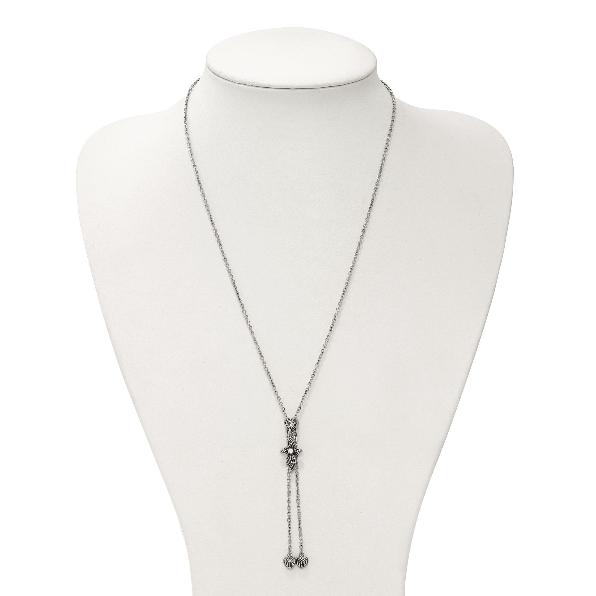 Antiqued CZ Adjustable Necklace in Stainless Steel