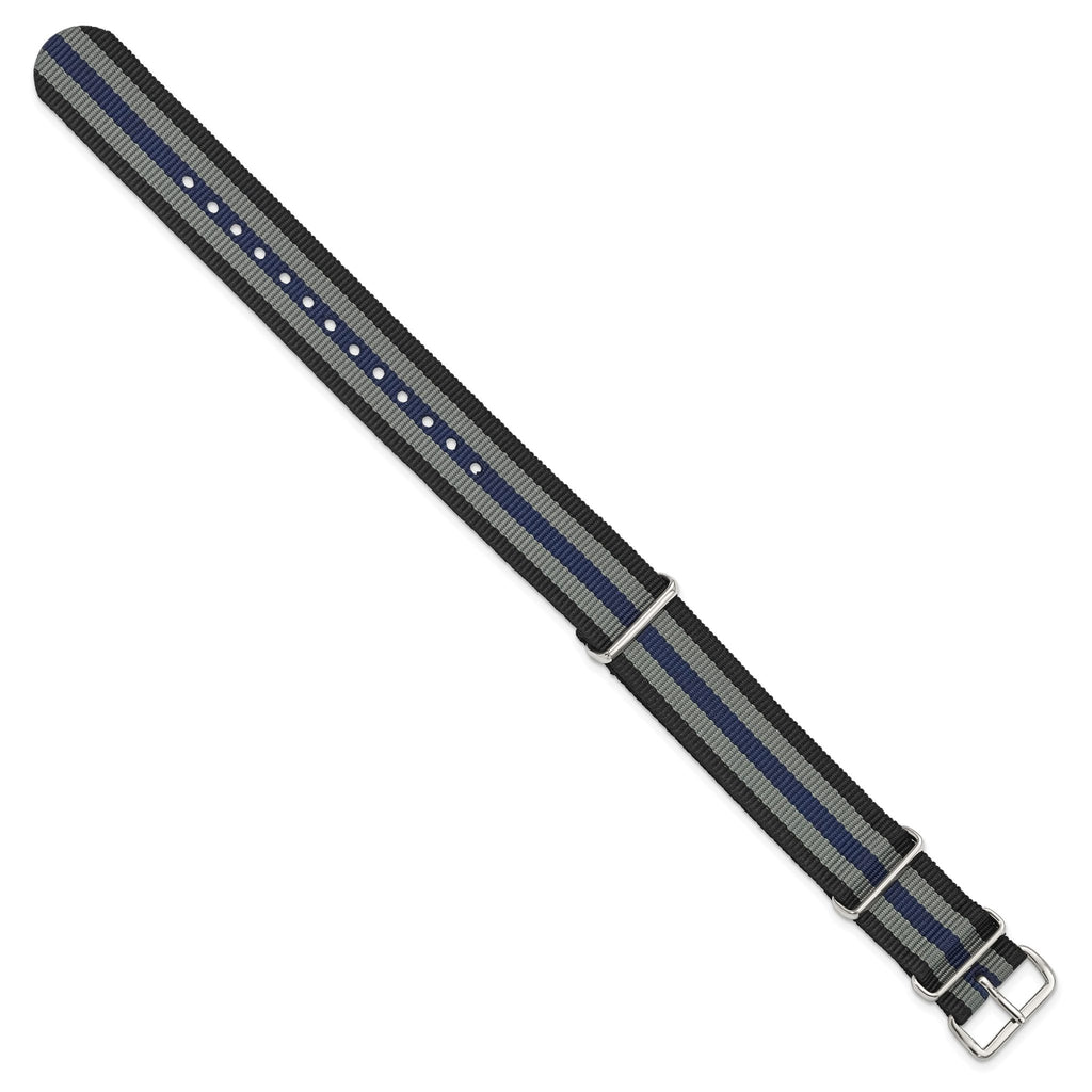 Striped Ballistic Nylon Watch Band in Black, Grey & Navy, 20mm