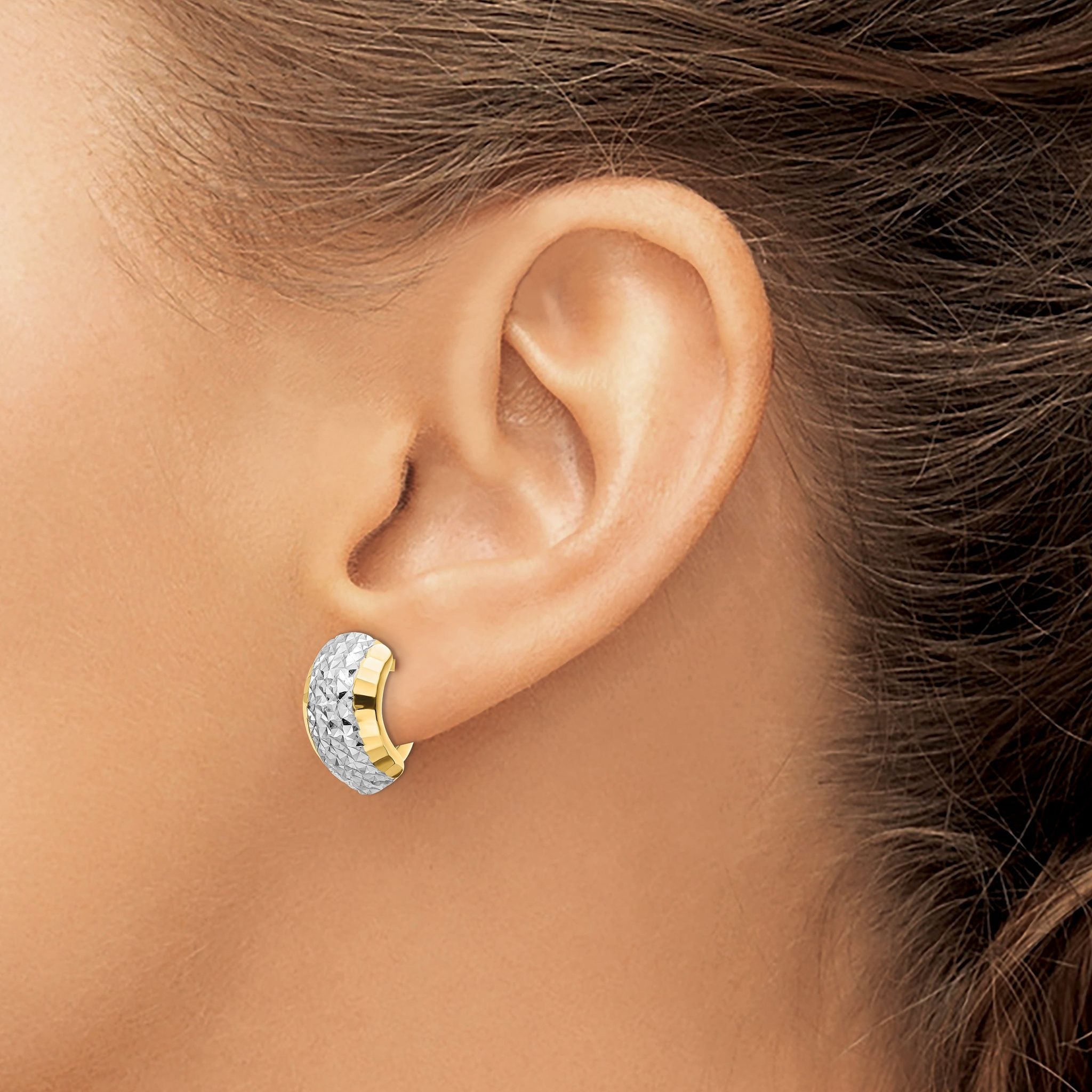14k w/ White Rhodium Diamond-cut Hinged Earrings