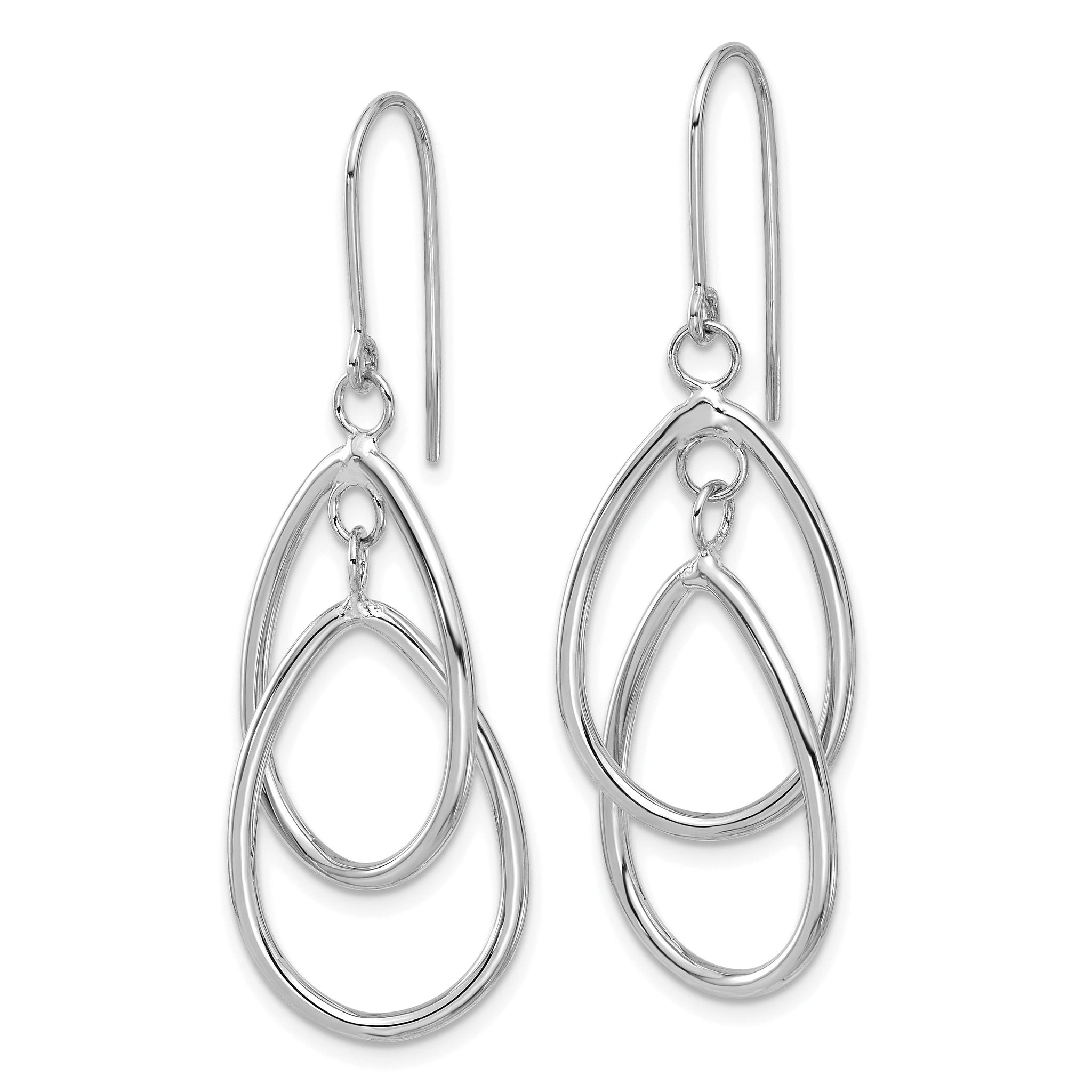 14k White Gold Double Teardrop Dangle Wire Earrings Secondary image