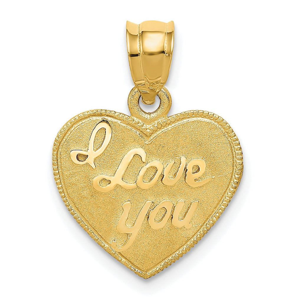14K Gold Heart Pendant with Polished & Brushed Finish Solid