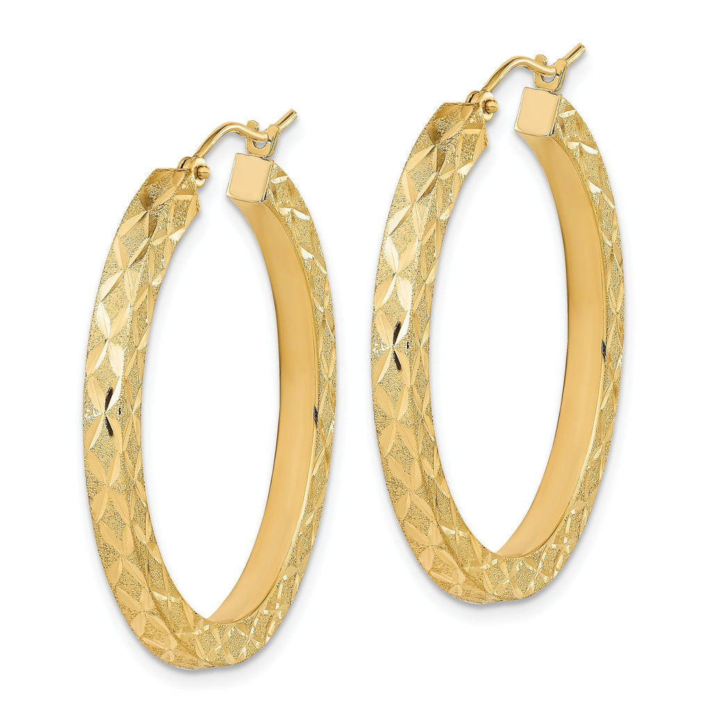 14K Satin Diamond-cut Hoop Earrings
