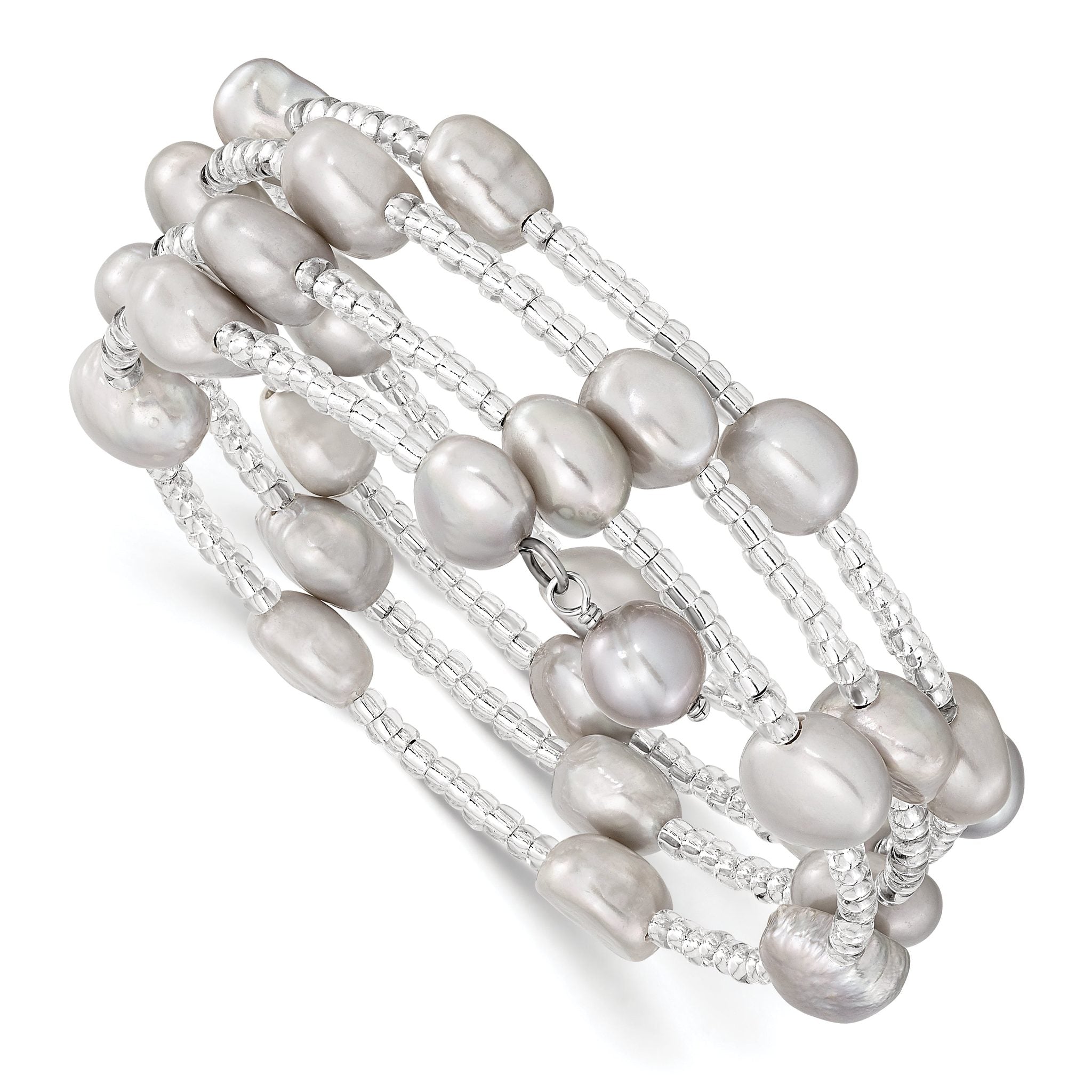 Sterling Silver Grey Baroque Pearl Wrap Bracelet with GlaSterling Silver Beads Main image