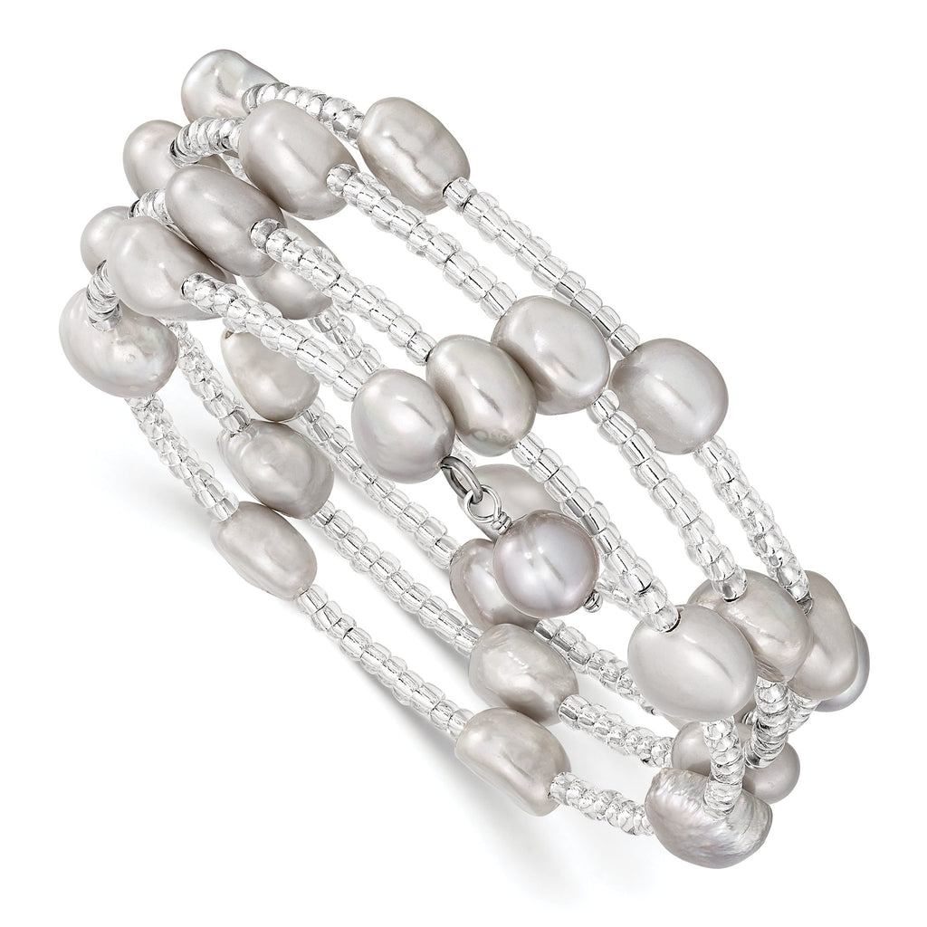 Sterling Silver Grey Baroque Pearl Wrap Bracelet with GlaSterling Silver Beads