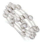 Sterling Silver Grey Baroque Pearl Wrap Bracelet with GlaSterling Silver Beads