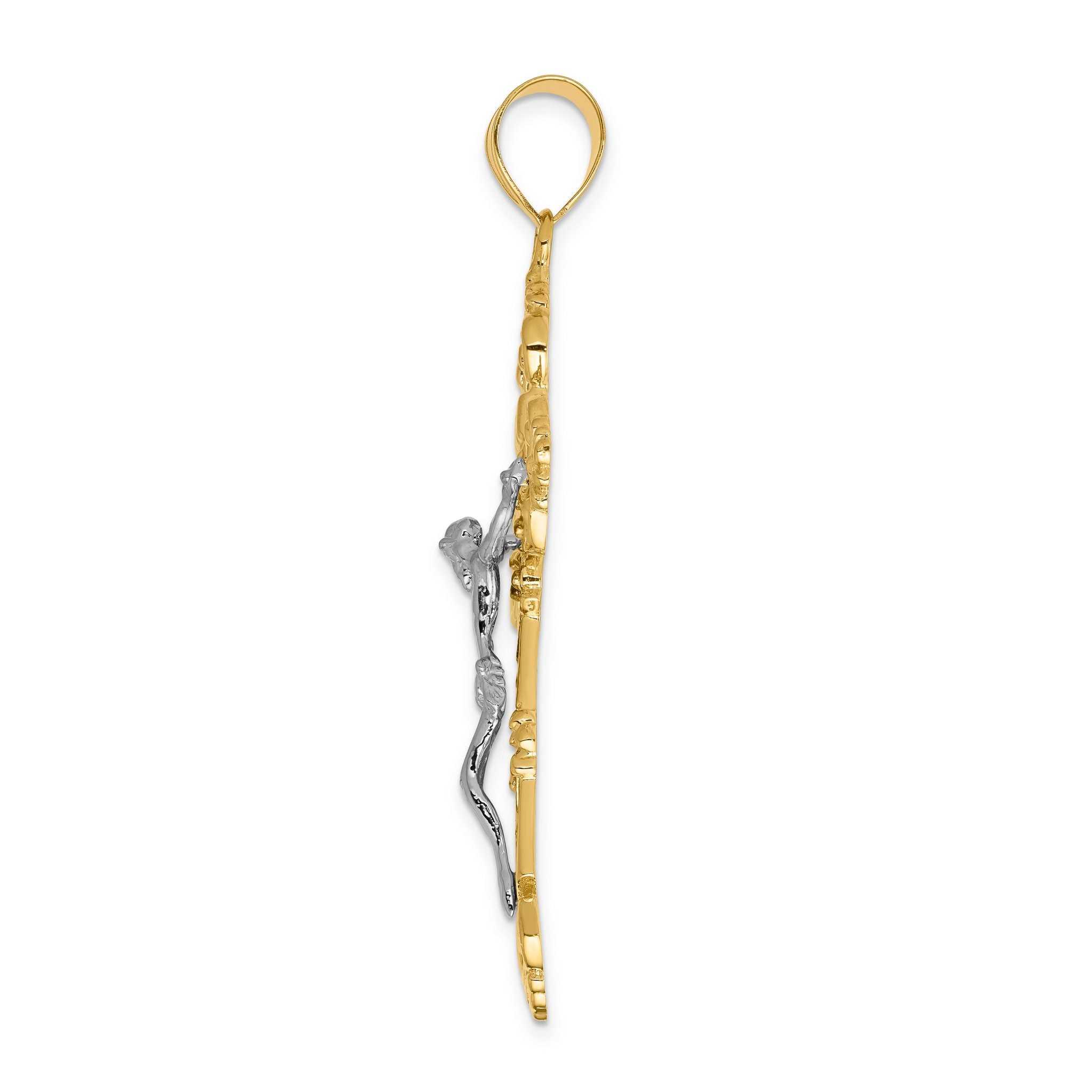 14K Two-Tone Gold Fleur De Lis Crucifix Pendant Elegant Themed Design Secondary image