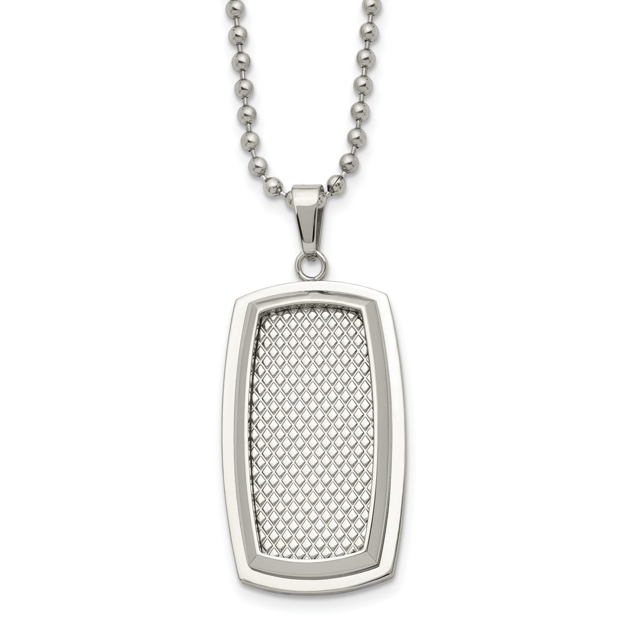 Polished & Textured Rectangle Necklace in Stainless Steel, 22" Main image