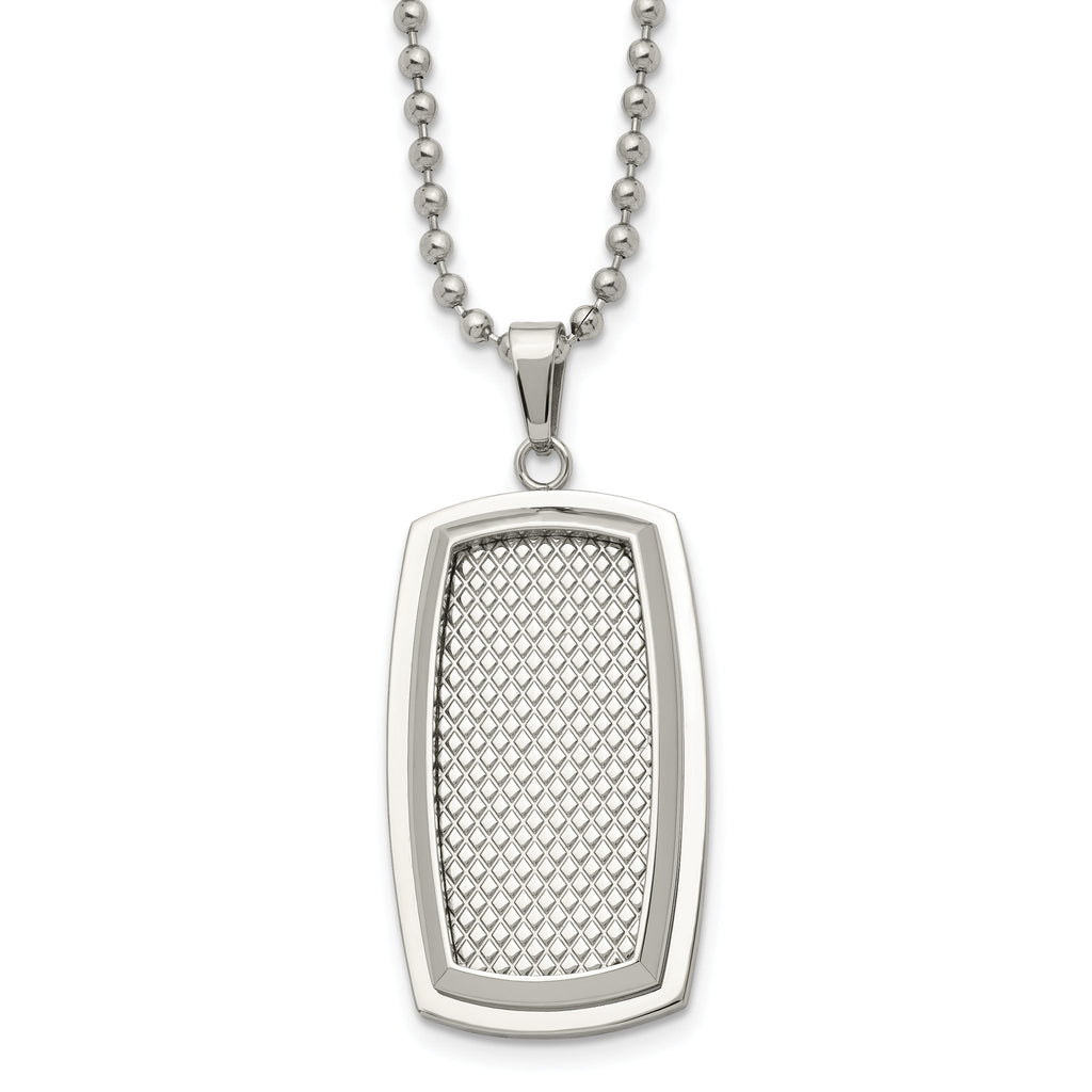Polished & Textured Rectangle Necklace in Stainless Steel, 22"