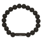 Stainless Steel Brushed Black IP-plated with White Enamel Medical ID 8.5mm Lava Stone Beaded Stretch Bracelet